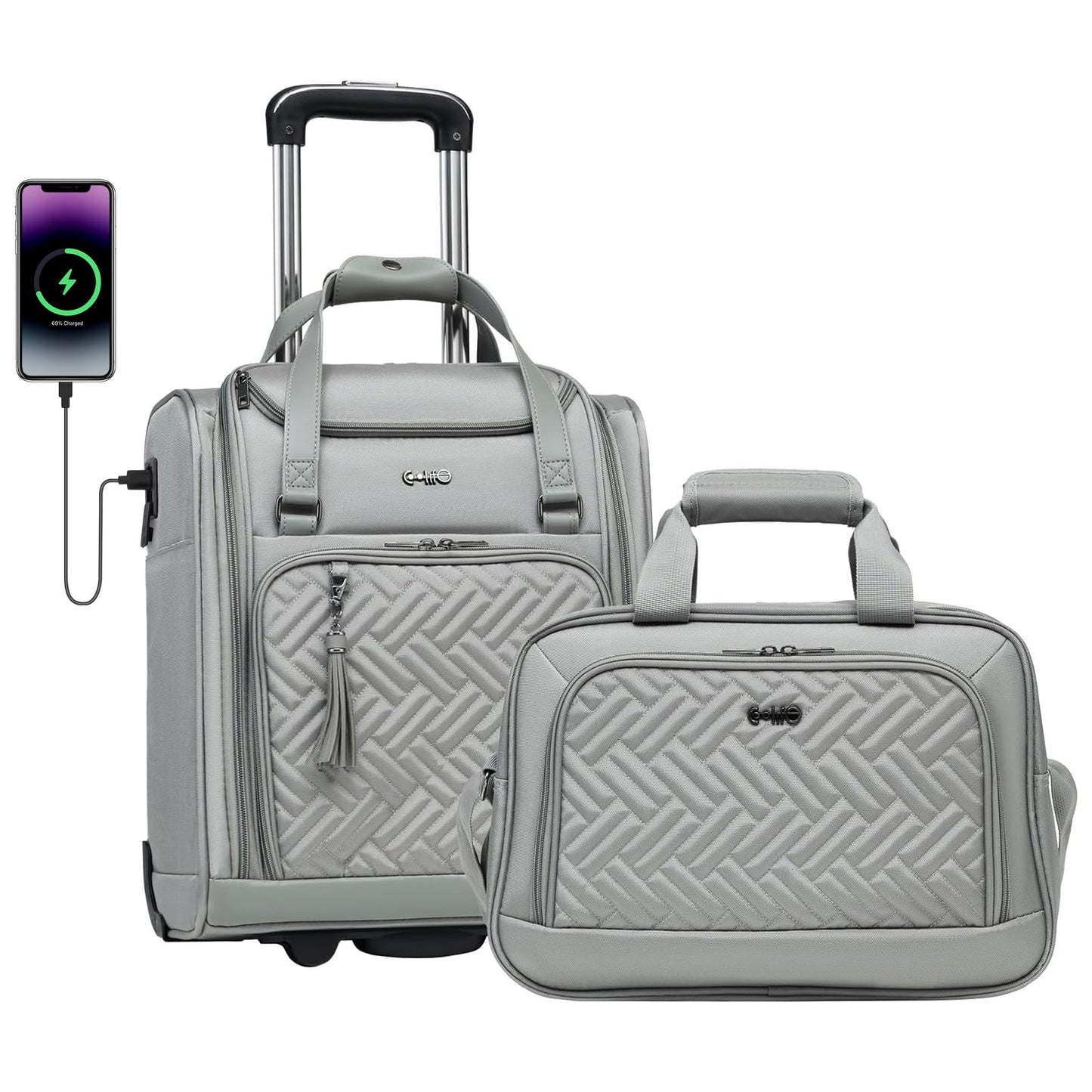 Coolife Luggage Carry On Luggage Underseat Luggage Suitcase Softside Wheeled Luggage Lightweight Rolling Travel Bag Underseater (Champagne Gray, Carry-On 16-Inch)