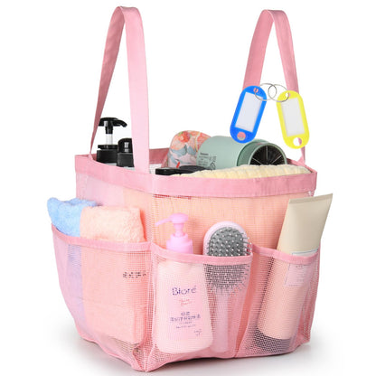 Temede Mesh Shower Caddy Tote, Large Shower Caddy Basket Portable, Quick Dry Hanging Toiletry Bag, 8 Storage Pocket Bath Organizer for College Dorm, Gym, Camp, Travel (Pink)