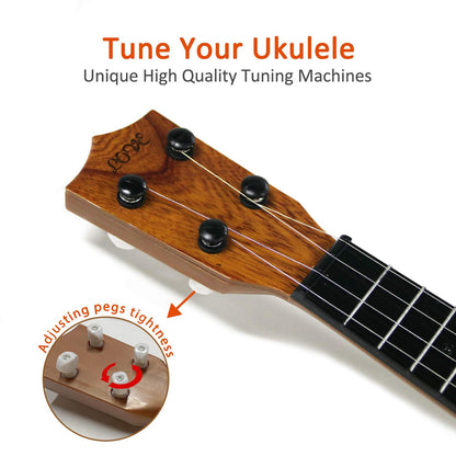 QDH Kids Toy Ukulele, Kids Guitar Musical Toy,17 Inch 4 Steel Strings, with Pick, Kids Play Early Educational Learning Musical Instrument Gift for Preschool Children, Ages 3-6(Wooden Color) (17inch)