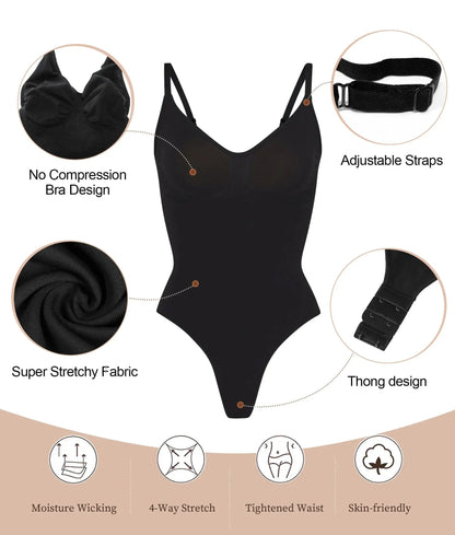 SHAPERX Women's Shapewear Bodysuit Tummy Control Body Shaper Seamless Sculpting Snatched Waist Body Suit,SZ5215-Black-S/M(One piece)