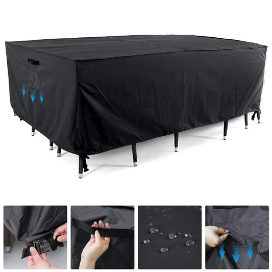 Tempera Outdoor Dining Set Cover for Outside Table and Chairs, Square Patio Table Covers for Outdoor Furniture, Anti-Fading, Windproof, 102''L x 74''W x 27.8''H, Space Grey