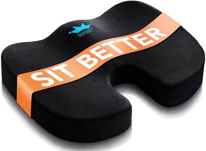 Seat Cushion for Office Chair & Car - Memory Foam Coccyx Support Pillow with Non-Slip Cover, Sciatica & Lower Back Pain Relief,Ergonomic Seat Pad for Long Drives (Medium Firm-Black)