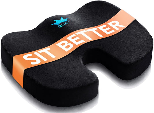 Seat Cushion for Office Chair & Car - Memory Foam Coccyx Support Pillow with Non-Slip Cover, Sciatica & Lower Back Pain Relief,Ergonomic Seat Pad for Long Drives (Medium Firm-Black)