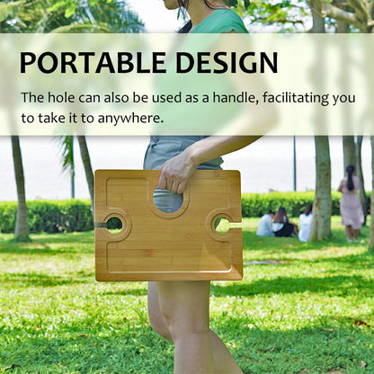 Tirrinia Portable Wine Picnic Table, Ideal Wine Gift for Women Men, Small Folding Outdoor Picnic & Cheese Tray with 2 Wine Glasses Holder for Camping, Park, Beach, Garden, Concerts