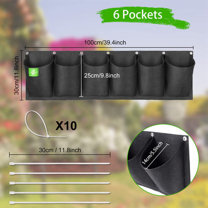 ANGTUO 6 Pockets Hanging Planters for Outdoor Plants, One Pack Wall Planter Vertical Garden, Hanging Plant Holder for Railing, Balcony, Fence