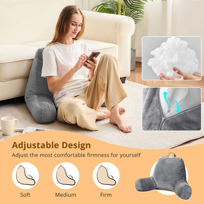 Sasttie Reading Pillows for Sitting in Bed Adult, Velvet Back Pillow Bed Sitting Up, Back-Rest Support Cushion for Sit Up on Couch, Sofa, and Floor, Dorm Essentials, Oeko-Tex Certified, Dark Grey