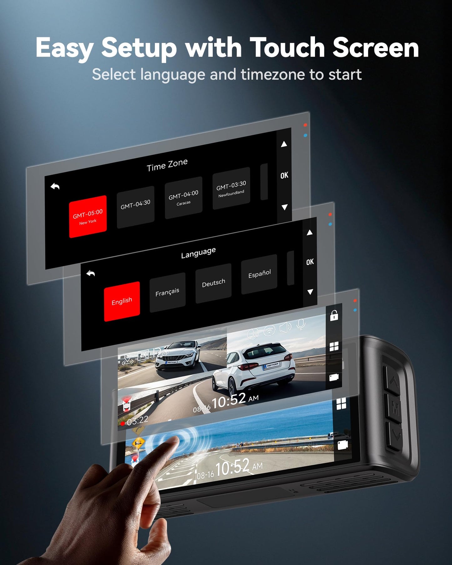 REDTIGER 4K Dash Cam Front and Rear, STARVIS 2 Sensor, Touch Screen 3.18", 128GB Card Included, Voice Control, 5.8GHz WiFi Car Dash Camera, GPS, Night Vision, Emergency Lock, Parking Mode (F7N Touch)