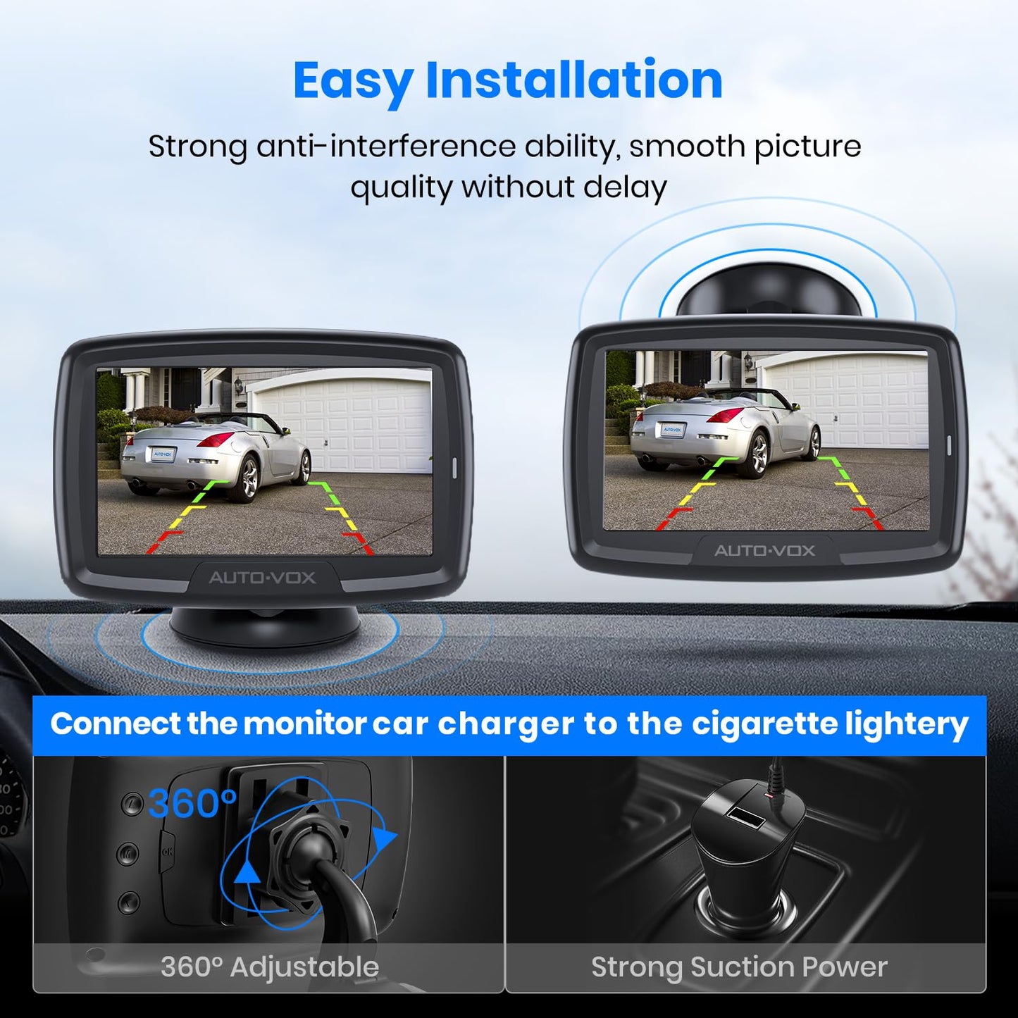 AUTO-VOX CS-2 Wireless Backup Camera with 4.3" Car Monitor, Easy Install Stable Digital Signal Back Up Camera System, Super Night Vision Reverse Cam for Truck, SUV, Van, Trailer