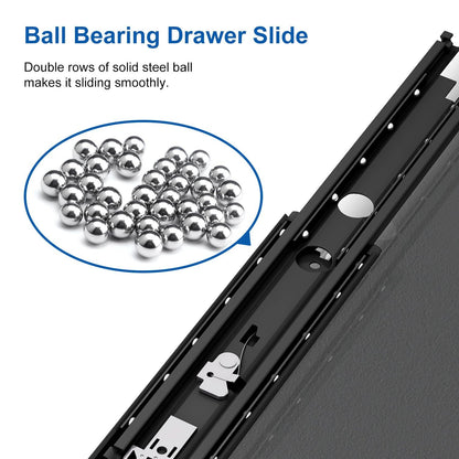 VADANIA 48" Ultra Heavy Duty Drawer Slide with Lock #VD2576-b, 3" Widening Black-electroplated Cold-Rolled Steel, Industrial Grade Heavy Load Capacity, 3-Fold Full Extension, Side Mount, 1-Pair