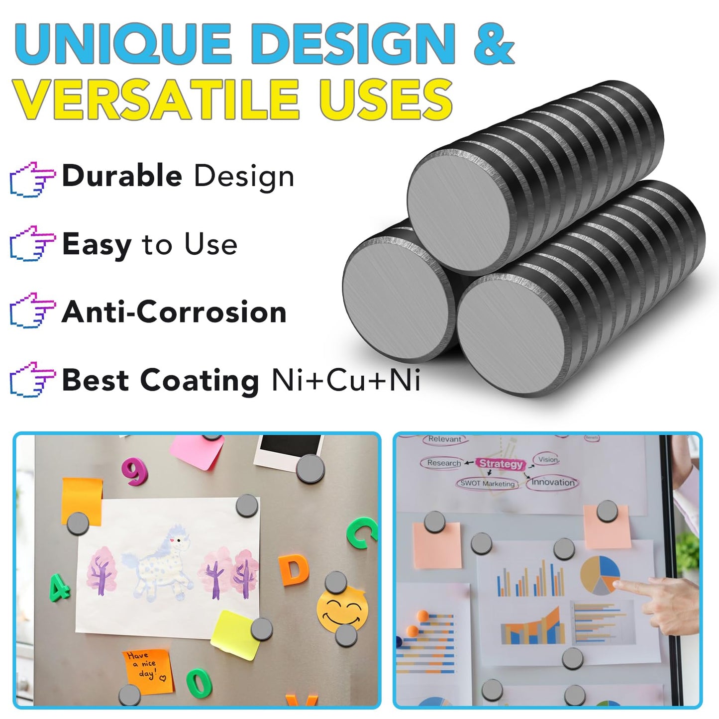 TRYMAG Small Flexible Magnets Round Disc 18x3mm for Crafts with Adhesive Backing, 20Pcs Tiny Flat Circle Ferrite Industrial Magnets for Office, Classroom, Science, Hobbies, Project - 0.7Inch