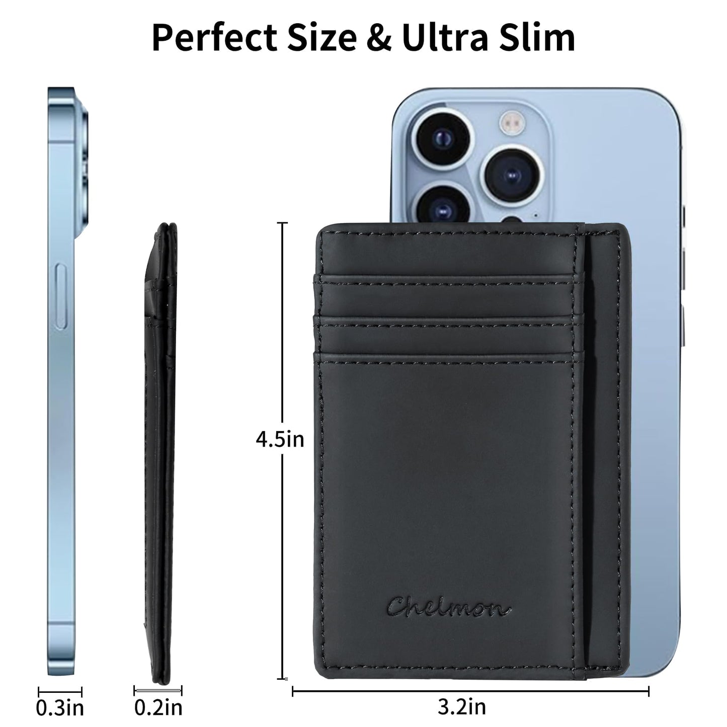 Chelmon Slim Wallet for Men, Minimalist Front Pocket RFID Blocking Credit Card Holder, Black Crazy Horse