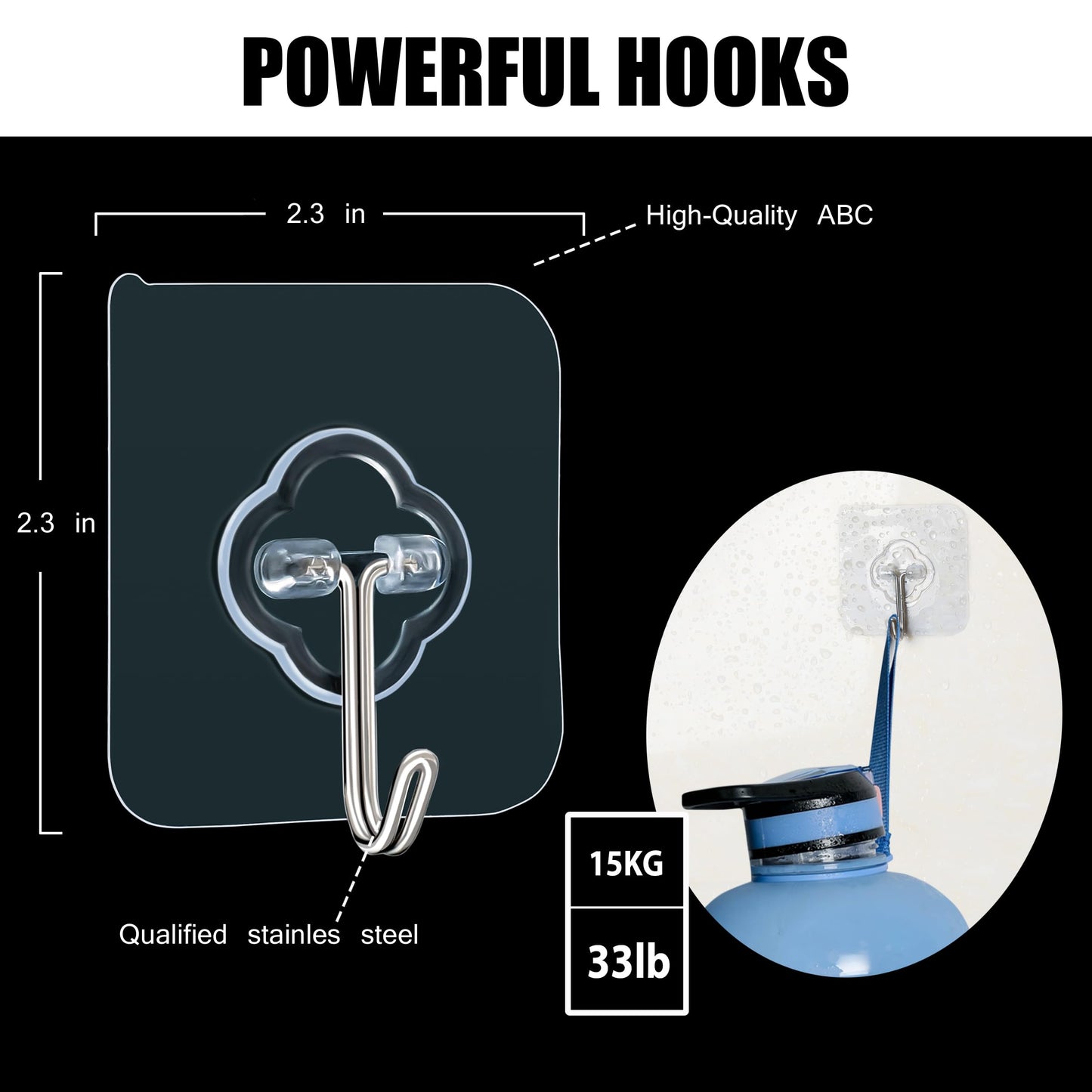 Adhesive Hooks, 32 Pack 33lb(Max) Sticky Hooks, Transparent Reusable Removable Adhesive Hooks for Hanging, Wall Hooks for Hanging Can be Use for Kitchen Bathroom Shower Outdoor Home Improvement