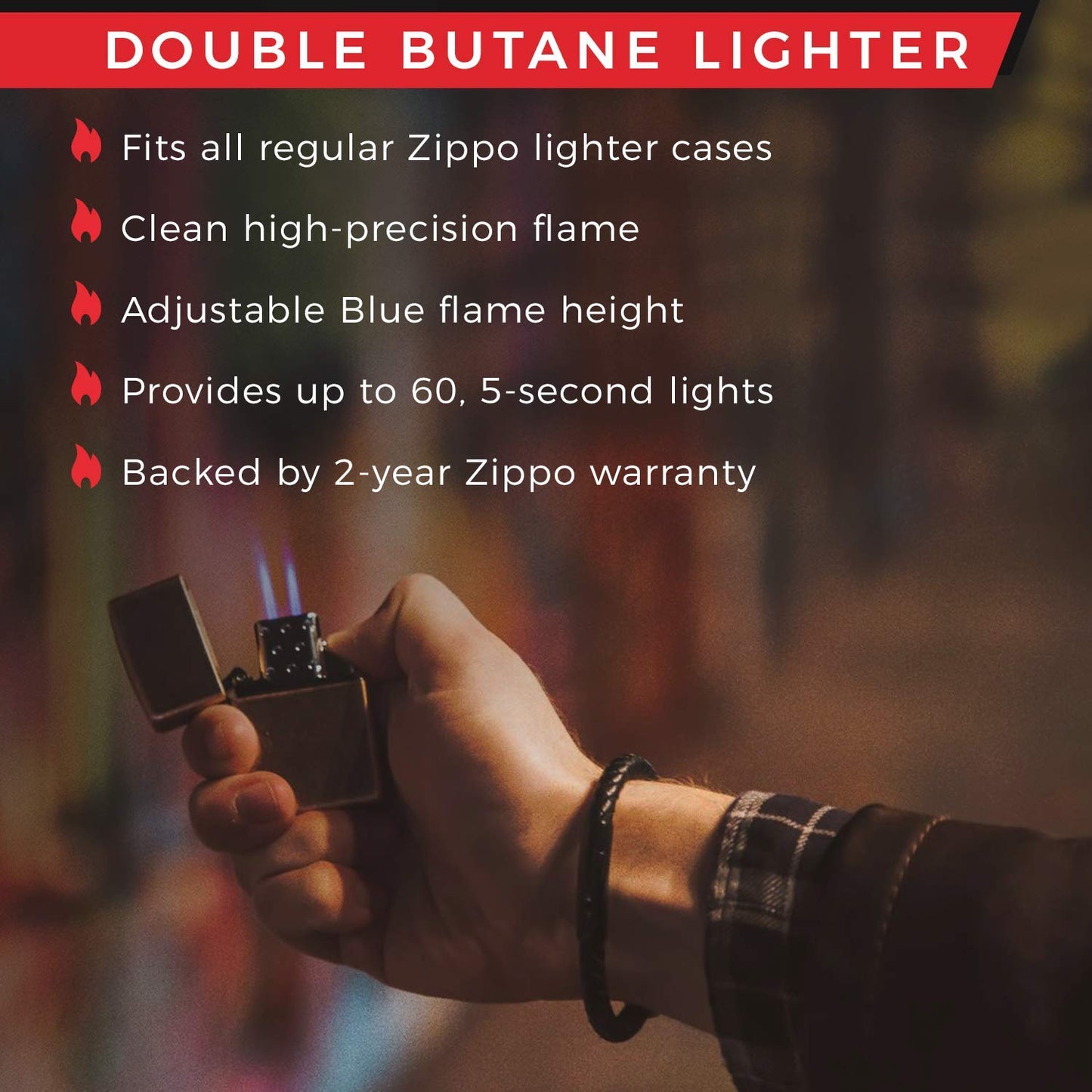 Zippo Butane Double Flame Insert - Windproof Lighter - Fire On Demand - Refillable - for Original Cases - Gift Box - Metal