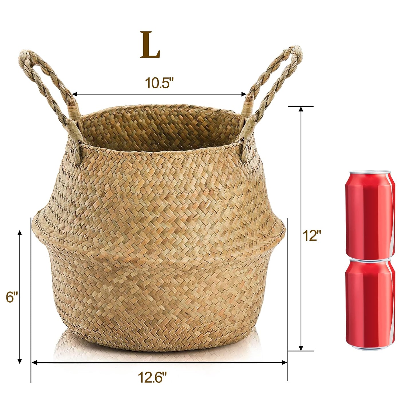 Yesland 2 Pack Woven Seagrass Plant Basket with Handles, Ideal Wicker Baskets Storage Plant Pot Baskets for Laundry, Picnic, Plant Pot Cover, Beach Bag and Grocery Basket (L)