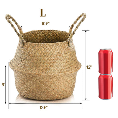 Yesland 2 Pack Woven Seagrass Plant Basket with Handles, Ideal Wicker Baskets Storage Plant Pot Baskets for Laundry, Picnic, Plant Pot Cover, Beach Bag and Grocery Basket (L)
