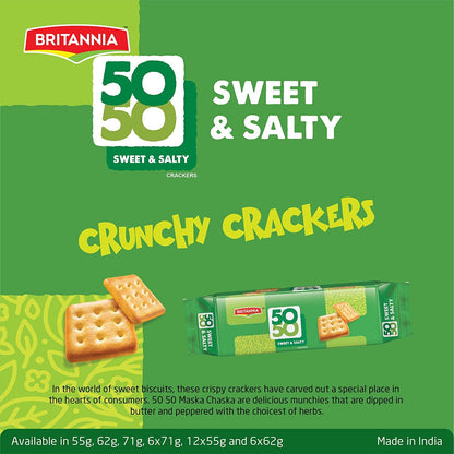 Britannia Crackers 50 50 Sweet and Salty Biscuit 2.19oz (62g) - Delicious, Light & Crispy Grocery Cookies - Best Treat for Friends & Family (Pack of 4)