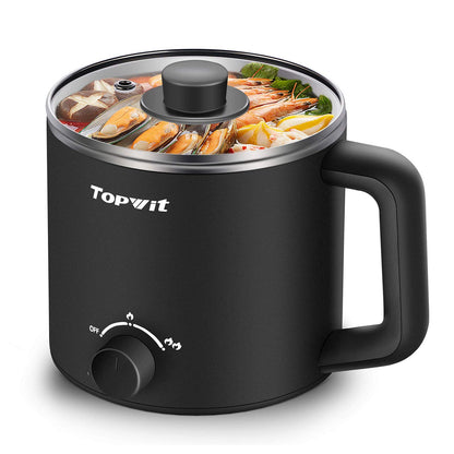 Topwit Hot Pot Electric, Electric Pot, 1.6L Ramen Cooker, Multifunctional Cooker for Pasta, Shabu-Shabu, Oatmeal, Soup and Egg with Over-Heating Protection, Boil Dry Protection, Black
