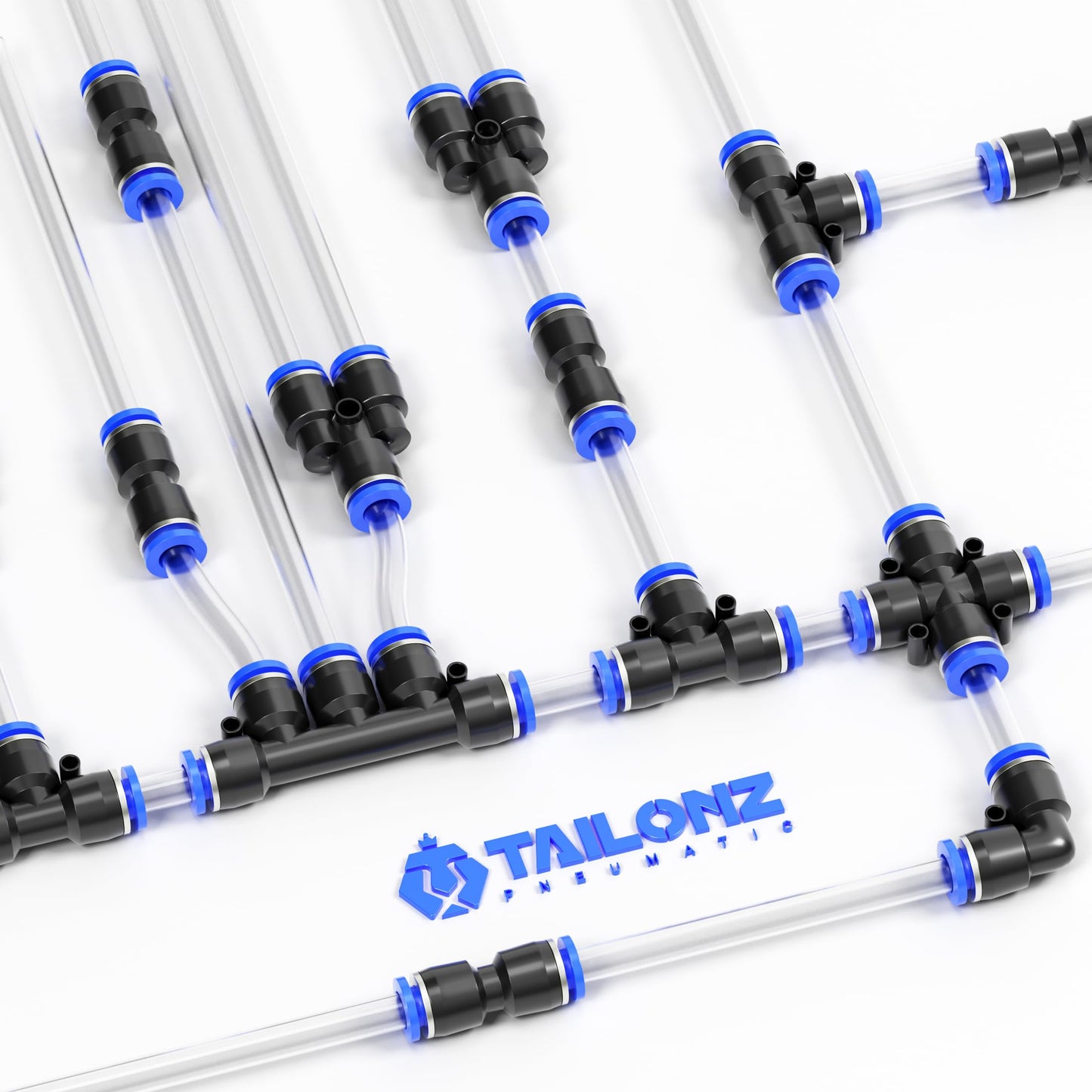 TAILONZ PNEUMATIC 1/4 Inch od Push to Connect Fittings Pneumatic Fittings Kit 10 Spliters+10 Elbows+10 tee+10 Straight (40 pcs)