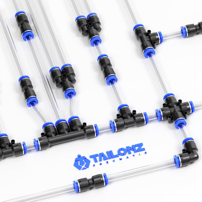 TAILONZ PNEUMATIC 1/4 Inch od Push to Connect Fittings Pneumatic Fittings Kit 10 Spliters+10 Elbows+10 tee+10 Straight (40 pcs)