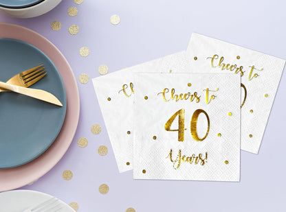 Cheers to 40 Years Cocktail Napkins | Happy 40th Birthday Decorations for Men and Women and Wedding Anniversary Party Decorations | 50-Pack 3-Ply Napkins | 5 x 5 inch folded (White)