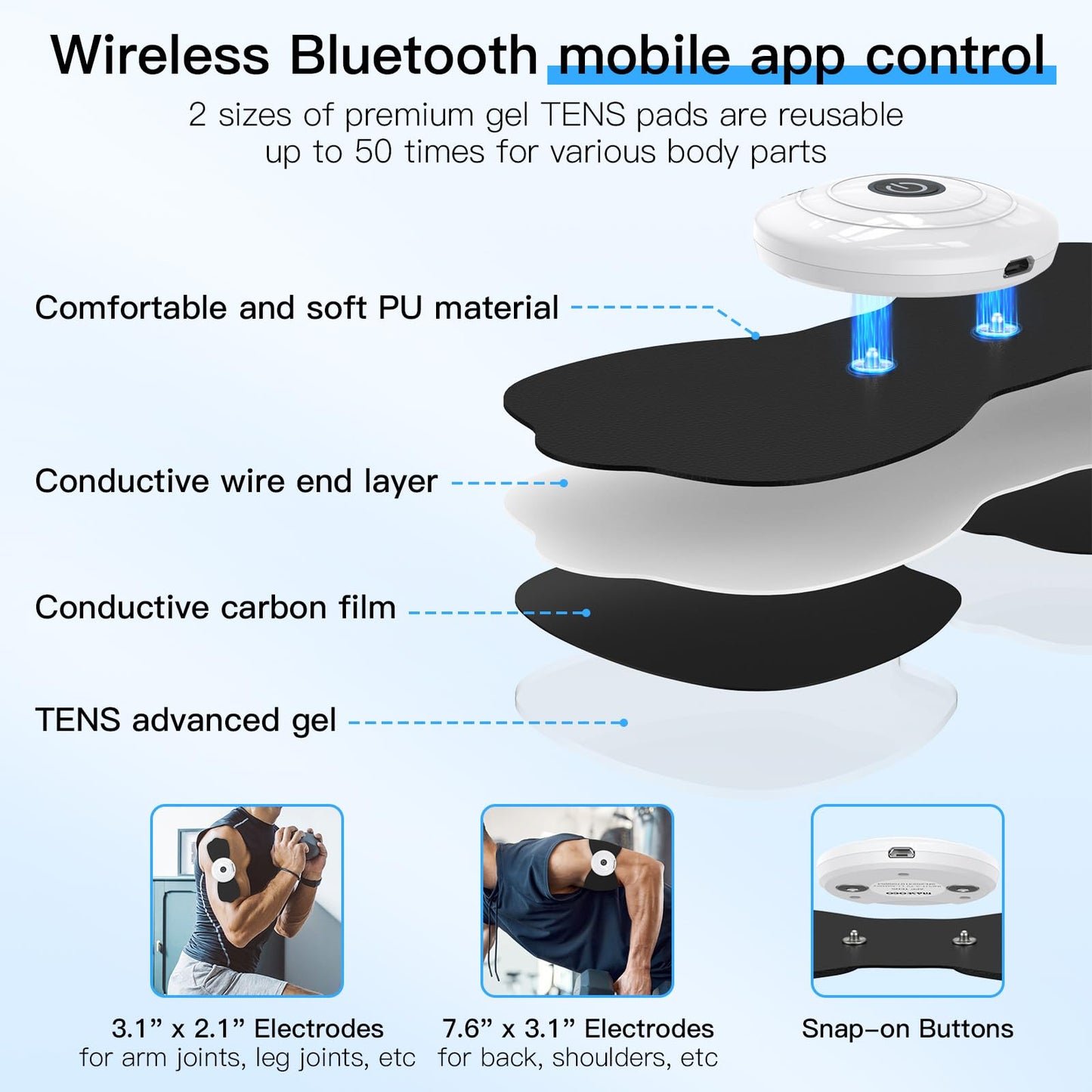 Wireless TENS & EMS Unit Back Pain Relief Massager - APP Controlled Bluetooth EMS Muscle Stimulator Machine for Back Shoulder Leg Neck Pain Relief (Black)