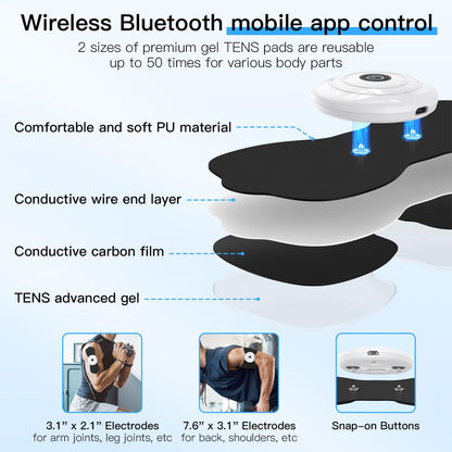 Wireless TENS & EMS Unit Back Pain Relief Massager - APP Controlled Bluetooth EMS Muscle Stimulator Machine for Back Shoulder Leg Neck Pain Relief (Black)