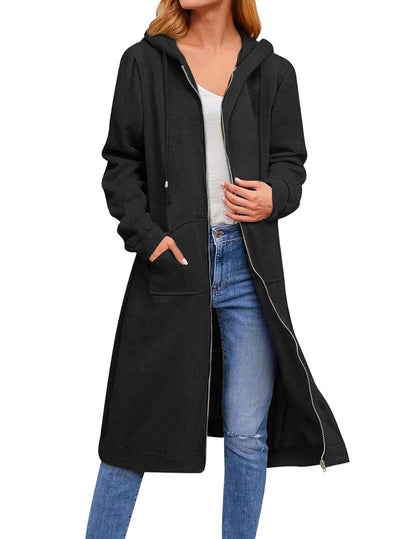 Zeagoo Women Casual Zip up Hoodies Fleece Tunic Sweatshirt Oversized Long Hoodie Jacket with Pocket Black