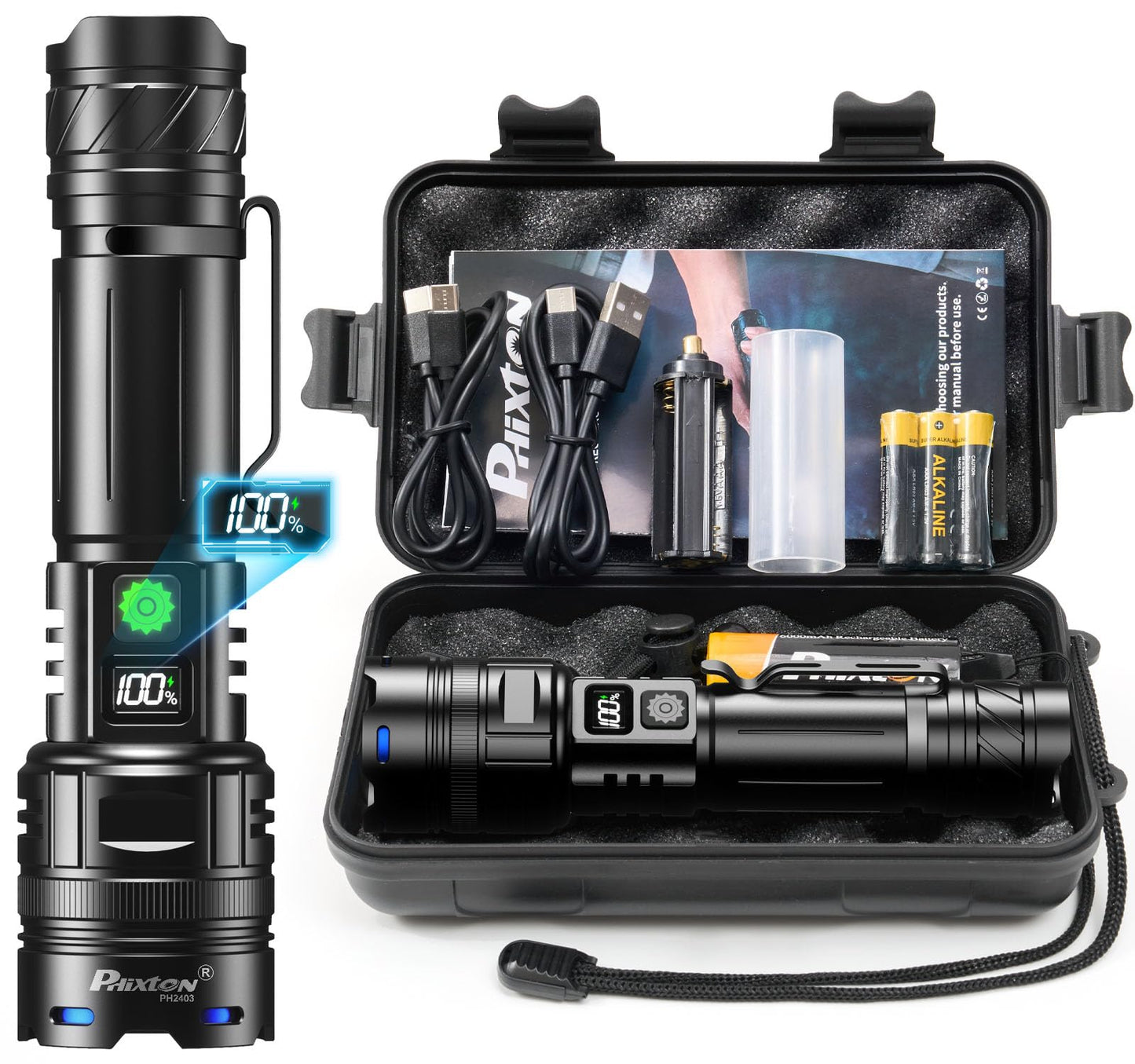 Rechargeable Flashlights 2000 High Lumens Single One Mode Super Bright, High Powered LED Flashlight USB C, High Beam 3280 ft Long Lasting Powerful Heavy Duty Strong Flash Light for Security Hiking