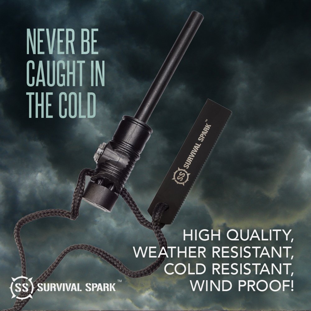 SharpSurvival Spark Fire Starter Kit - Magnesium Ferro Rod Fire Starter Kit with Compass and Whistle - Emergency Fire Starter Survival Multitool for Camping, Hiking, Hunting and more