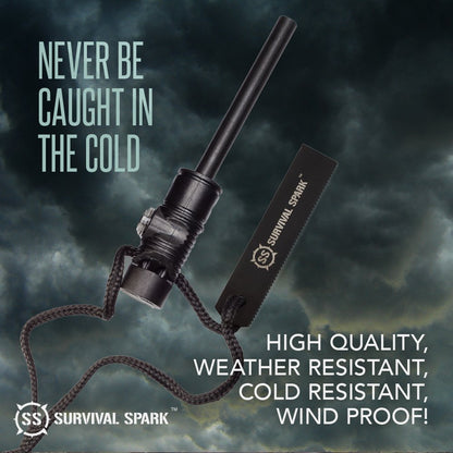 SharpSurvival Spark Fire Starter Kit - Magnesium Ferro Rod Fire Starter Kit with Compass and Whistle - Emergency Fire Starter Survival Multitool for Camping, Hiking, Hunting and more