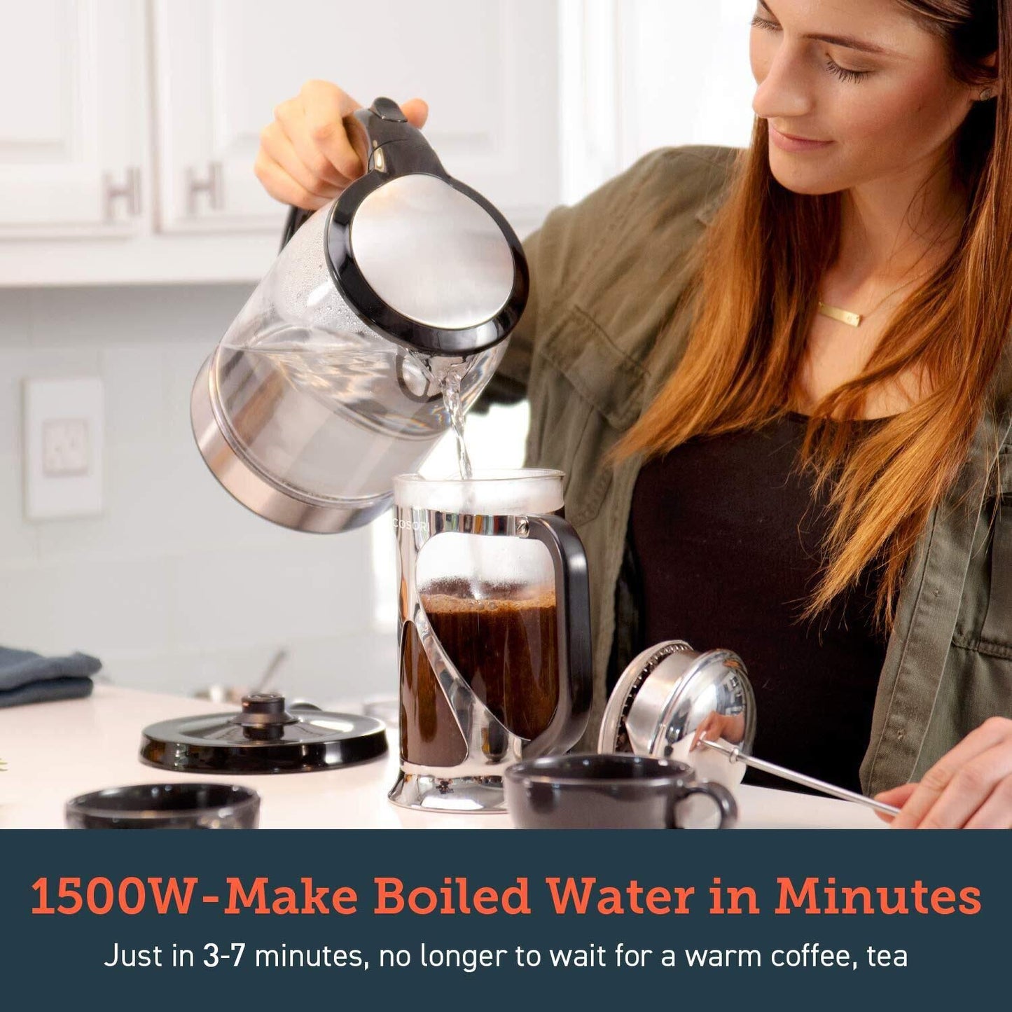 COSORI Speed-Boil Electric Tea Kettle, 1.7L Hot Water Kettle (BPA Free) 1500W Auto Shut-Off & Boil-Dry Protection, LED Indicator Inner Lid & Bottom, Transparent