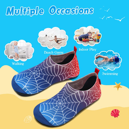 WateLves Kids Water Shoes Toddler Girls Boys Barefoot Non-Slip Quick Dry Aqua Socks for Beach Swim Walking (Blue/Red, 28/29)