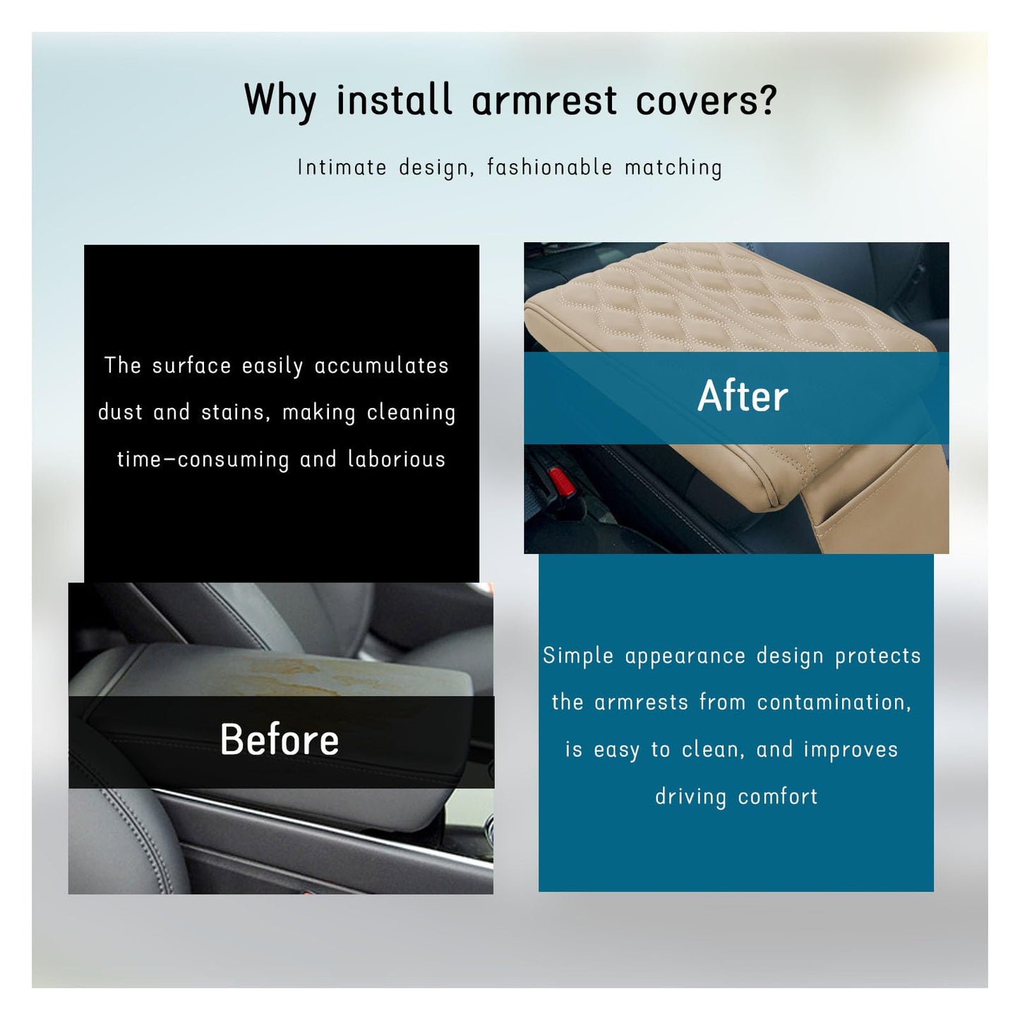 Ziciner Car Center Console Cover, Leather Memory Foam Armrest Cushion Protection Pad, Waterproof Hand Rest Pillow with Height Increase, Universal Accessory for Most Car (Beige)