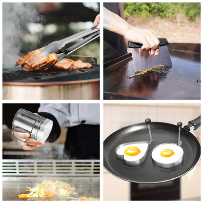 Griddle Accessories for Blackstone with Smashed Burger Press,19Pcs Griddle Accessories kit for Hibachi, Enlarged Grill Spatula, Salt and Pepper Shakers, Grill Black Tools Set