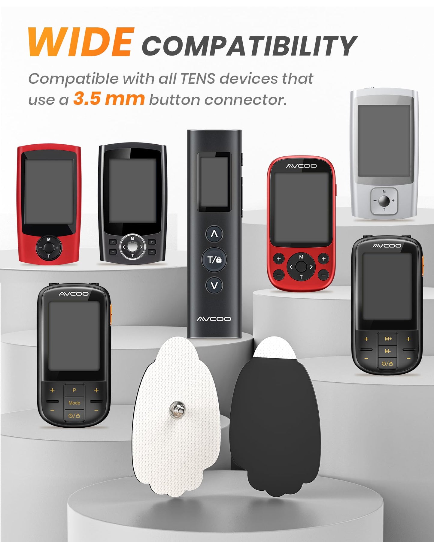 20-Pack TENS Unit Replacement Pads, Long-Lasting Snap Electrodes for 50 Times of Use per Pad, Latex-Free TENS Pads Set Compatible with TENS EMS Devices Using 3.5mm Button Lead Wires