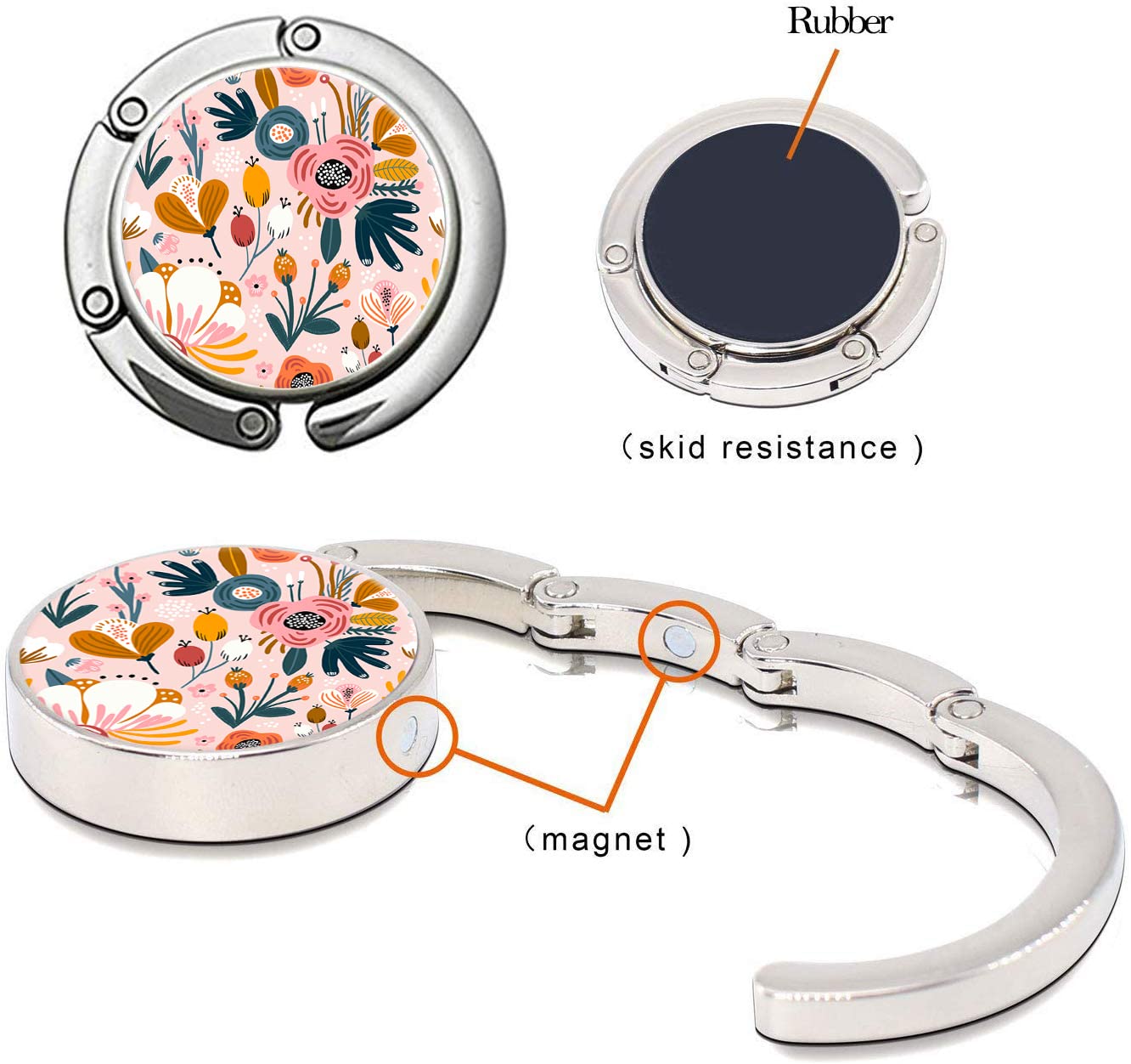 Foldable Purse Hook Womens Bag Table Hanger Collection - 3pack Pretty Floral Hooks