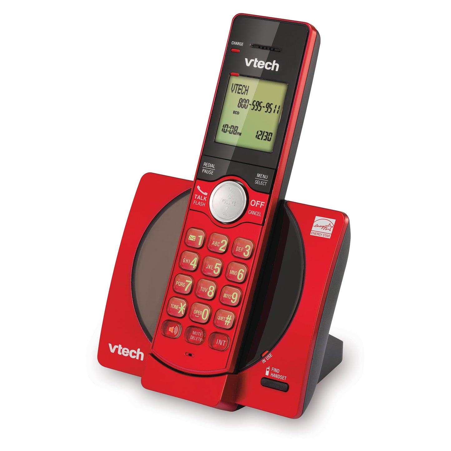 VTech Cordless Phone for Home with Caller ID/Call Waiting, CS6919-16 Landline Phones, Illuminated Keypad, Full Duplex Speakerphone, Wall Mount, Red