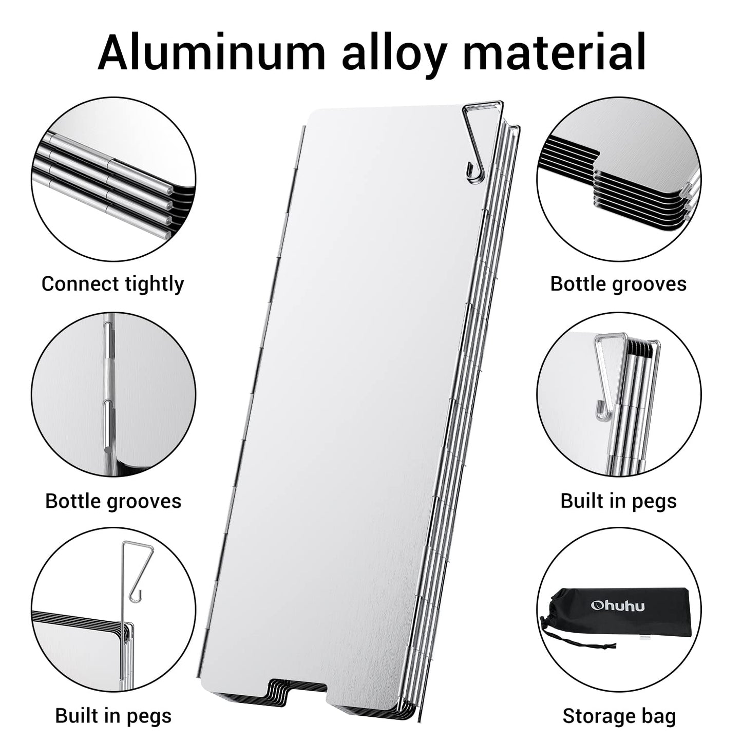 Camp Stove Windscreen, Ohuhu Camping Stove Windscreen 8 Plates Aluminum Folding Portable Camping Stove Windshield Grill Wind Screen for Camp with Carry Bag for Camping Hiking Picnic Backpacking