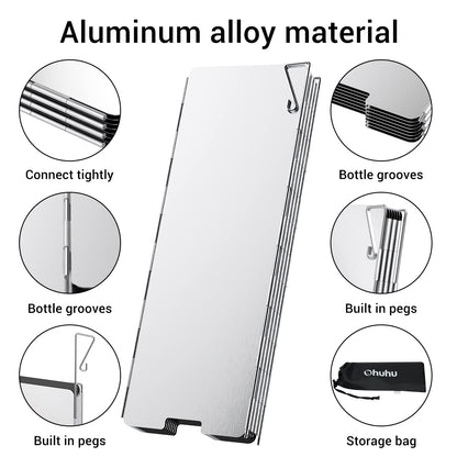 Camp Stove Windscreen, Ohuhu Camping Stove Windscreen 8 Plates Aluminum Folding Portable Camping Stove Windshield Grill Wind Screen for Camp with Carry Bag for Camping Hiking Picnic Backpacking