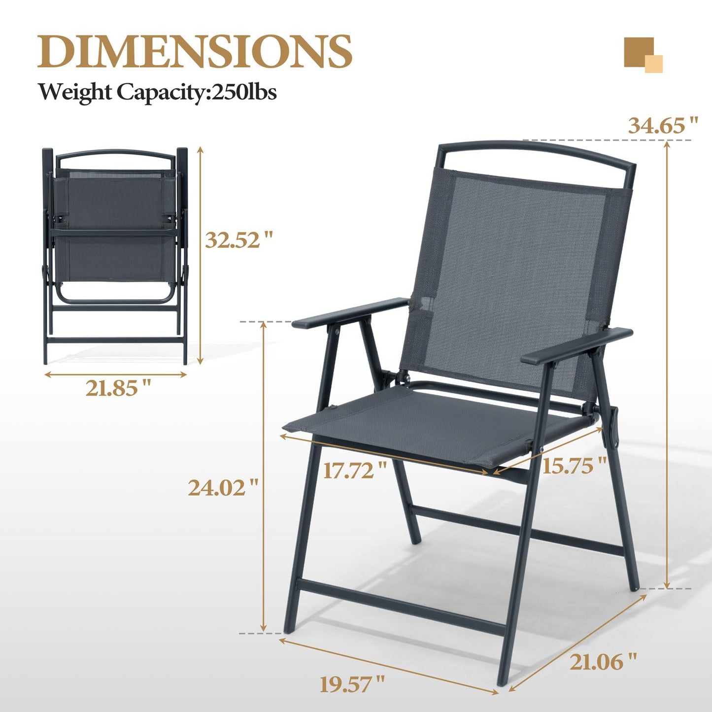 Crestlive Products Folding Patio Chairs Set of 4, Outdoor Foldable Chairs for Outside Portable Lawn Chair with Durable Rust-Resistant Frame and Breathable Textilene Material, Gray