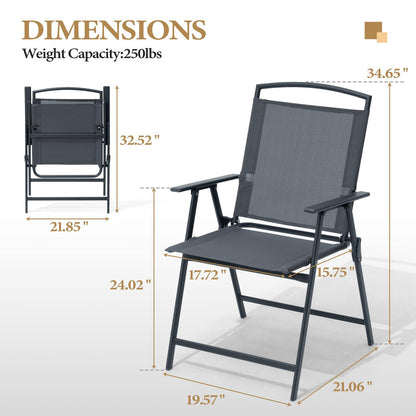 Crestlive Products Folding Patio Chairs Set of 4, Outdoor Foldable Chairs for Outside Portable Lawn Chair with Durable Rust-Resistant Frame and Breathable Textilene Material, Gray