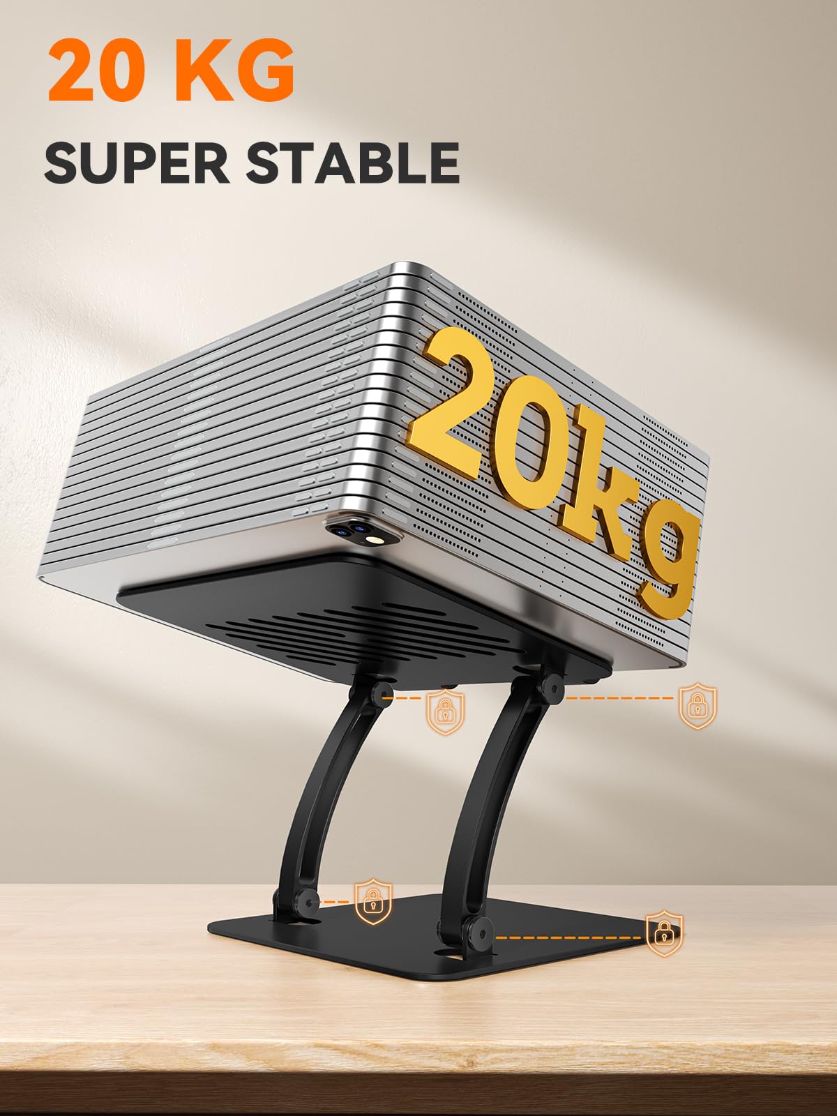 tounee Tablet Holder Stand, Dual Rod Adjustable Aluminum Desktop Stand, Compatible with 4-15.9" iPads, Surface Tablets, Portable Monitor, Kindle and More (Black)