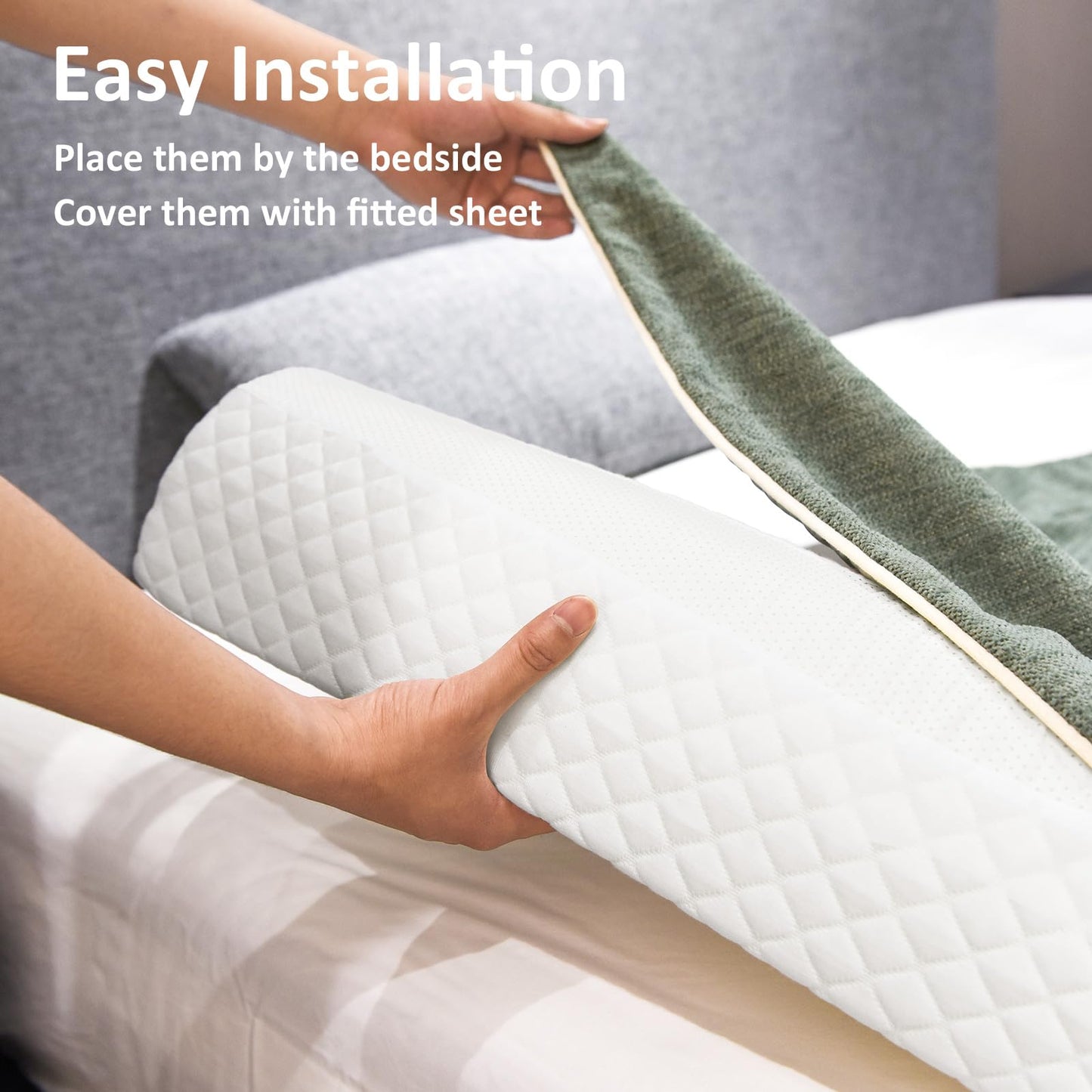 Shinnwa Bed Bumpers for Toddlers (2-Pack) Memory Foam Rail & Adults, Safety Guard Queen, King, Full Bed, Sleep Long Pillow Pads with Non-Slip Bottom Machine Washable Cover