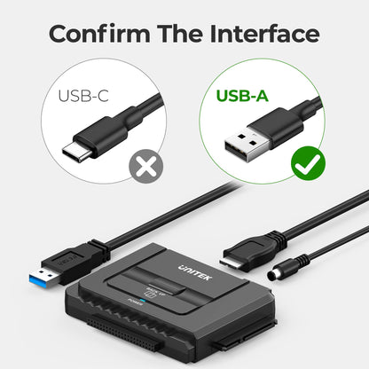 Unitek USB 3.0 to IDE and SATA Converter External Hard Drive Adapter Kit for Universal 2.5/3.5 HDD/SSD Hard Drive Disk, One Touch Backup Function, Included 12V/2A Power Adapter