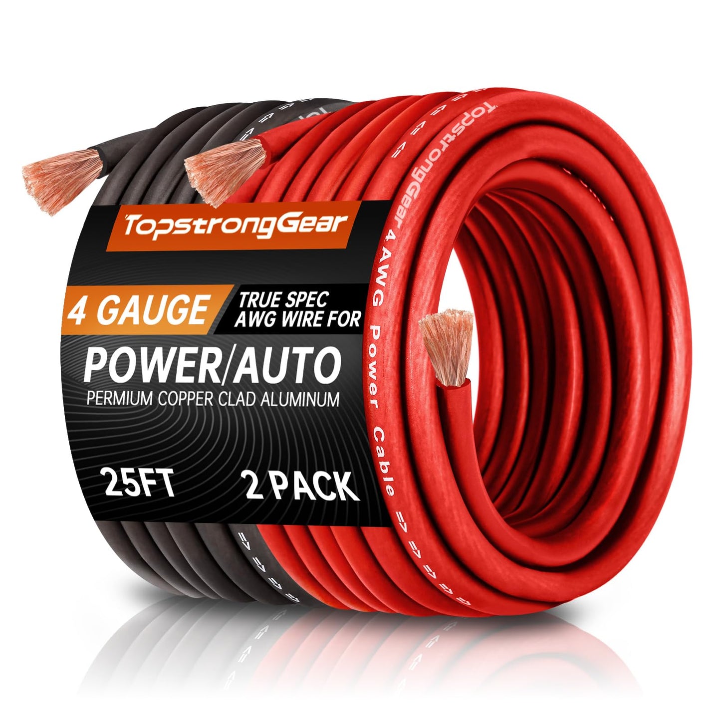 TOPSTRONGGEAR 4 Gauge 25ft Black and 25ft Red Power/Ground Wire-Copper Clad Aluminum CCA-True 4 AWG-True Spec and Soft Touch Cable