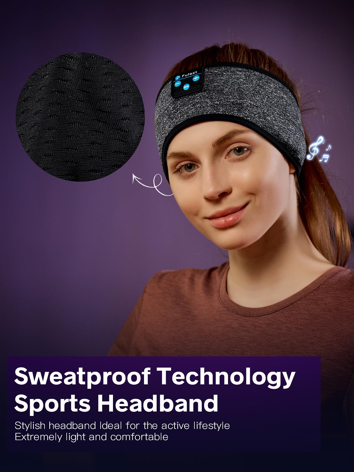 Fulext Sleep Headphones Bluetooth Headband,Sleeping Headphones Sports Headband, Long Time Play Sleeping Headsets with Built in Speakers Perfect for Workout,Running,Yoga