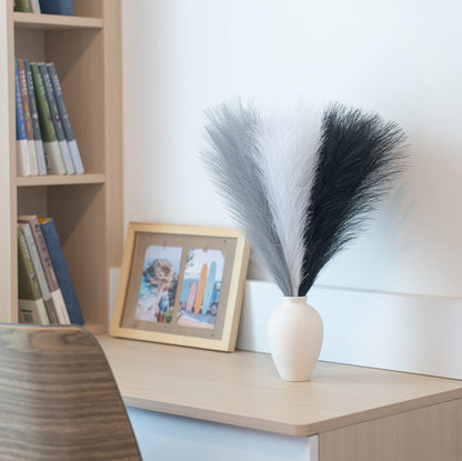 EVODIS Faux Pampas Grass Decor, 18"/45cm Artificial Pampas Grass Fluffy 6 Stem pompous Flower Arrangement for Boho Home Wedding Decoration (Black,White,Grey)
