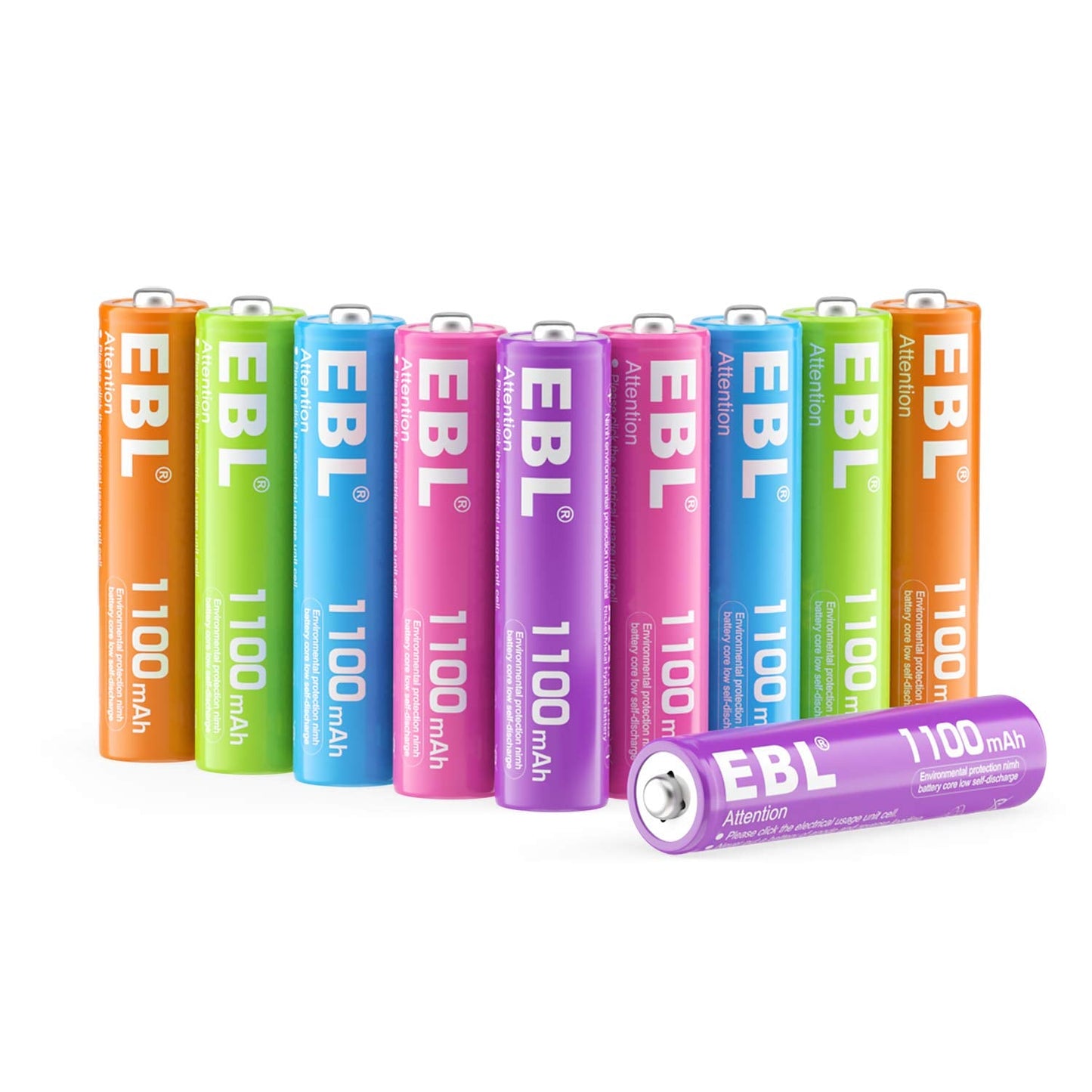 EBL Rechargeable AAA Batteries 10 Pack High Capacity 1100mAh (10 Pack- 2 * 5 Color in One Box) 1.2V Ni-Mh Triple AAA Battery ProCyco Technology