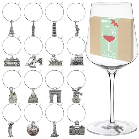 Gnollko 16pcs Travel Wine Glass Charms,Funny Wine Charms for Stem Glasses,Glass Markers Tags,Tasting Party Gifts Favors Decorations Supplies