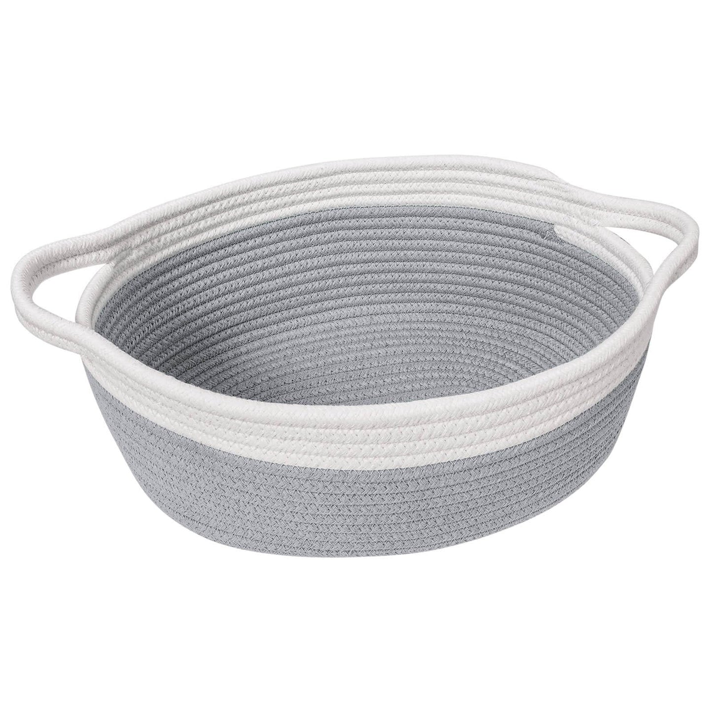 Goodpick Small Woven Storage Basket with Handles, Cotton Rope Baskets for Gifts Empty, Dog Toys, Diapers, Towels, Easter Baskets for Kids, 12" x 8" x 5", Gray